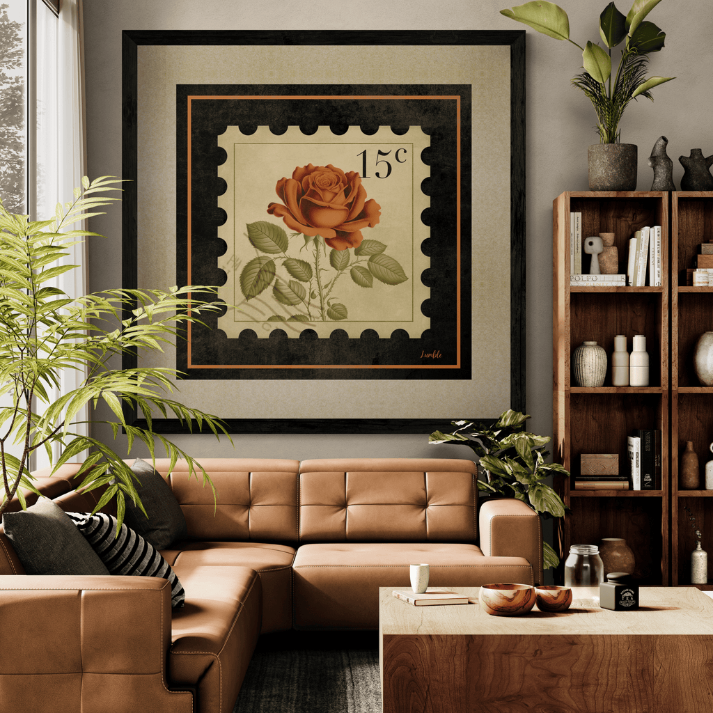 Vintage Rose Postage Print — 15¢ Botanical Stamp Art (Digital Download - Instant Access)