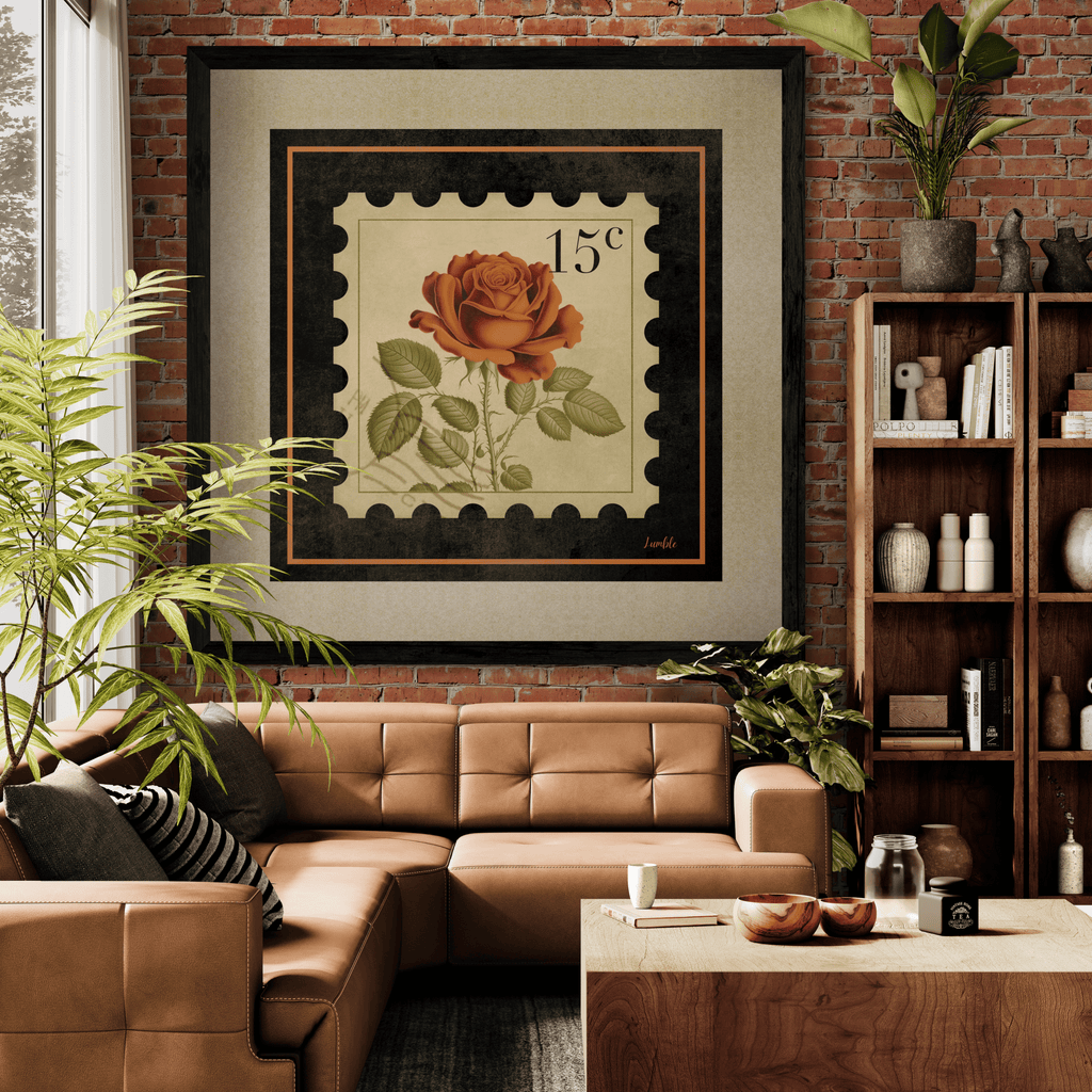 Vintage Rose Postage Print — 15¢ Botanical Stamp Art (Digital Download - Instant Access)