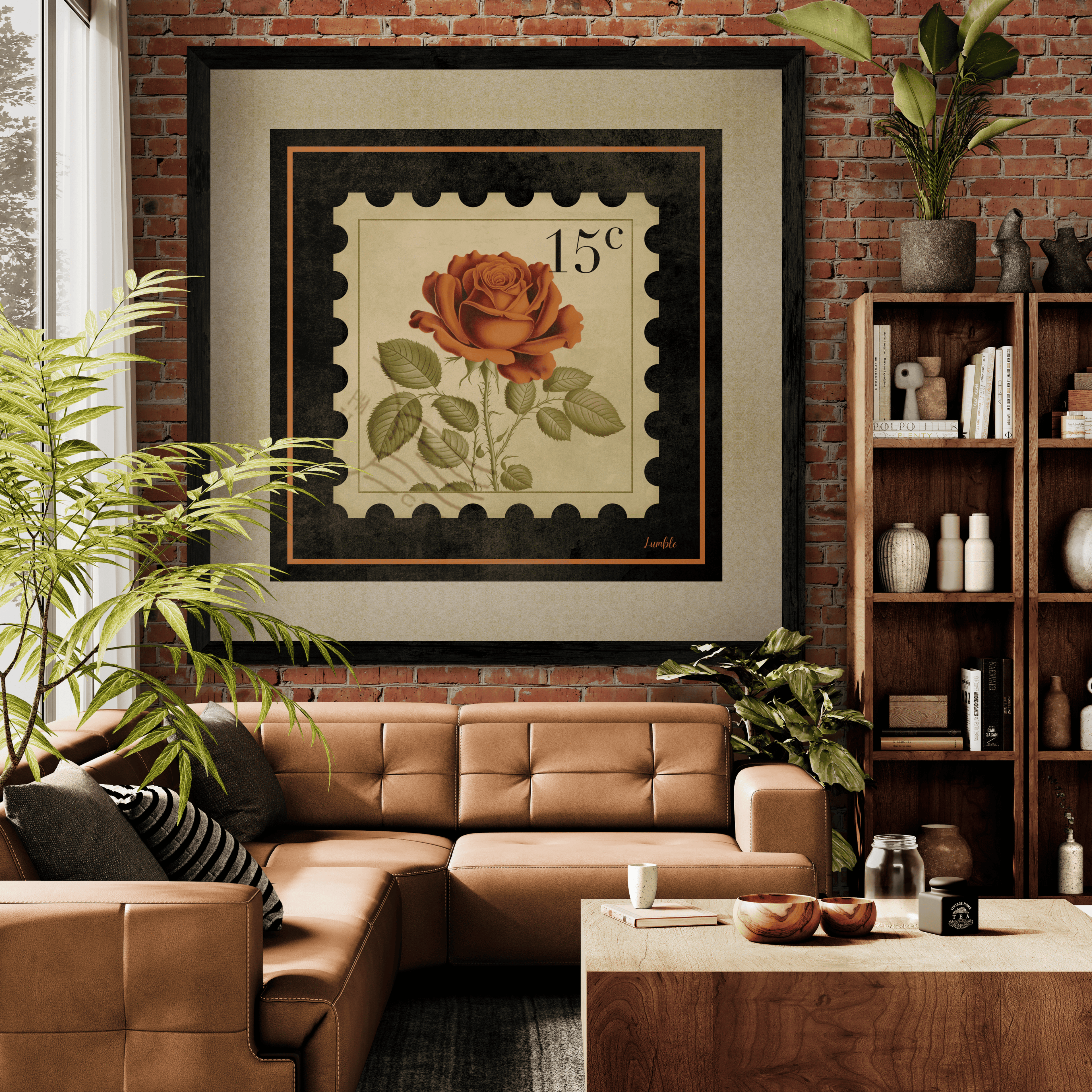 Vintage Rose Postage Print — 15¢ Botanical Stamp Art (Digital Download - Instant Access)