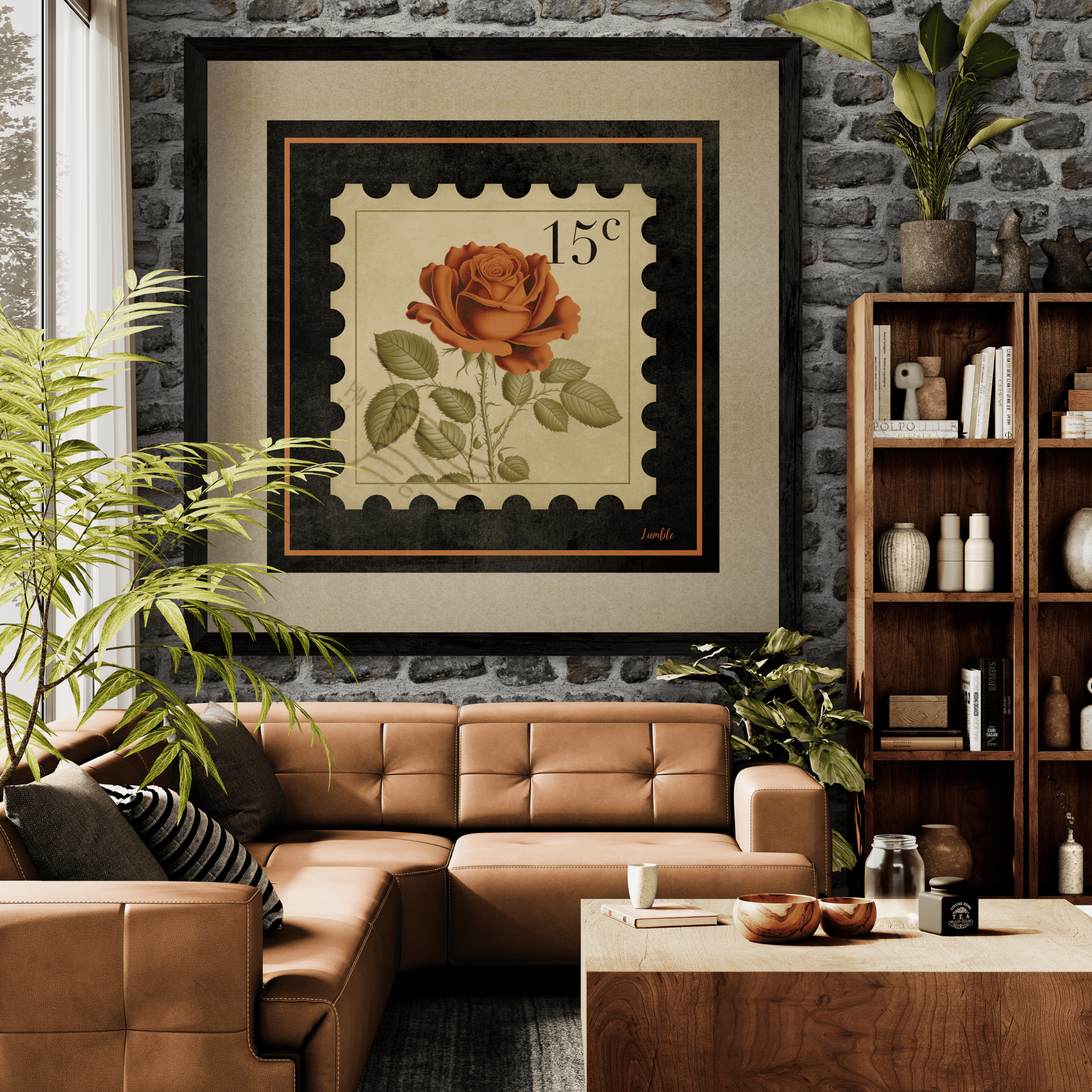 Vintage Rose Postage Print — 15¢ Botanical Stamp Art (Digital Download - Instant Access)