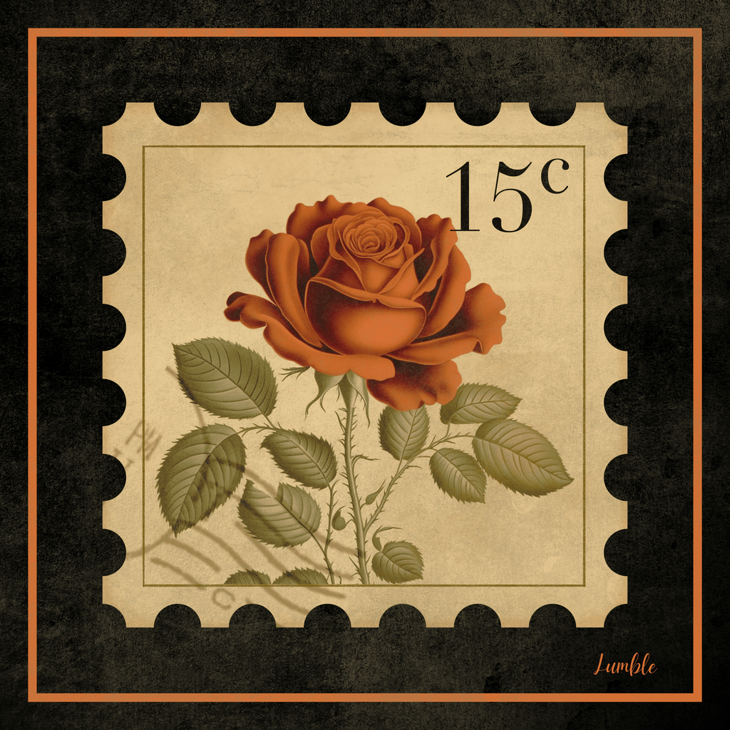Vintage Rose Postage Print — 15¢ Botanical Stamp Art (Digital Download - Instant Access)