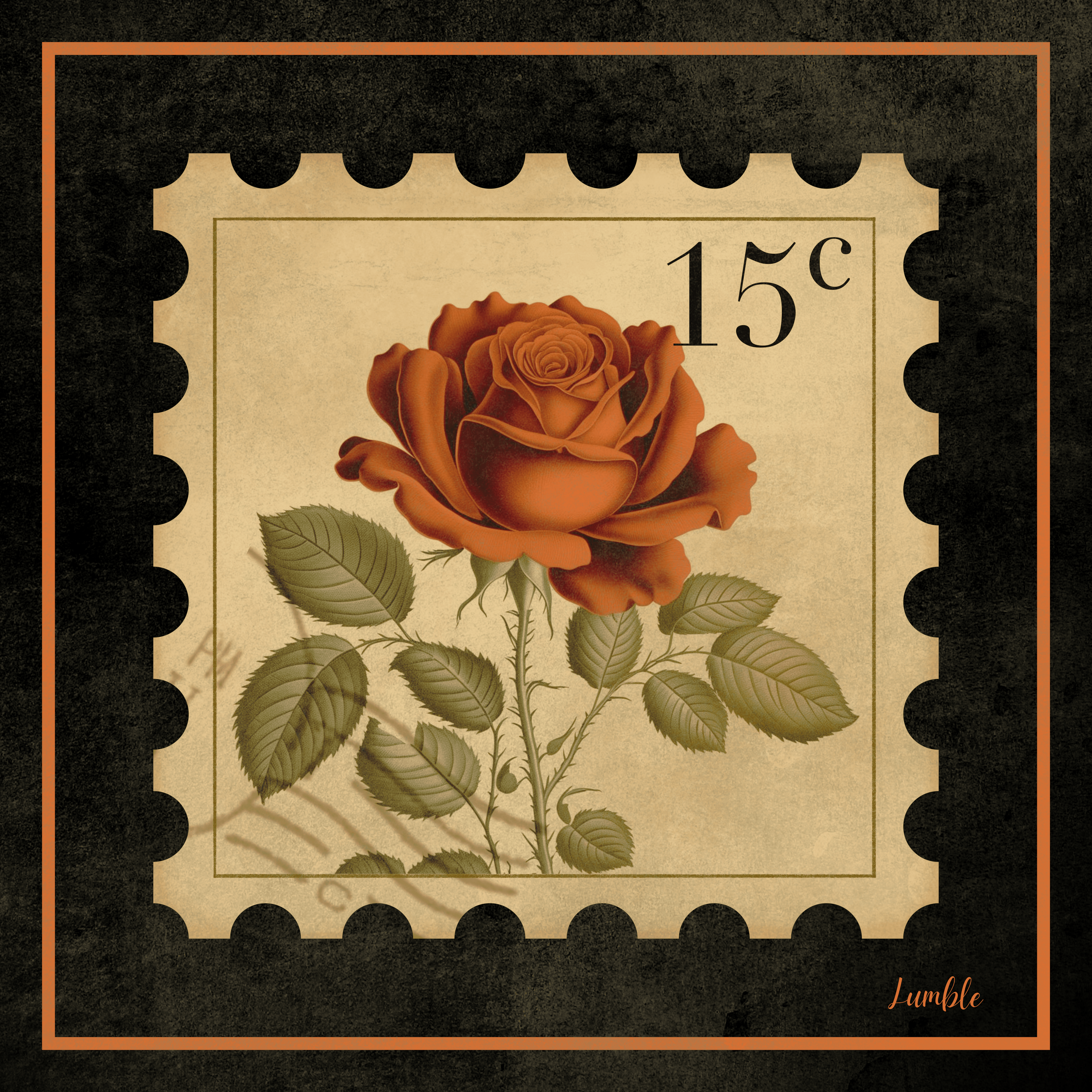 Vintage Rose Postage Print — 15¢ Botanical Stamp Art (Digital Download - Instant Access)